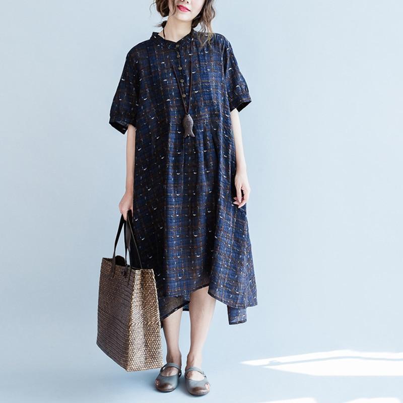 Women Print Dress 2019 Summer Cotton Rayon Maxi Long Dresses O Neck Half Sleeve Casaul Loose Plus Size Vestidos