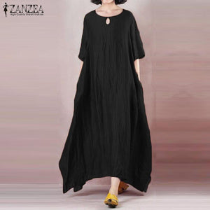 Dress Women 2019 Summer Vintage Baggy Vestidos ZANZEA Womens Casual Loose Cotton Beach Party Sundress Robe Femme Ladies Dresses